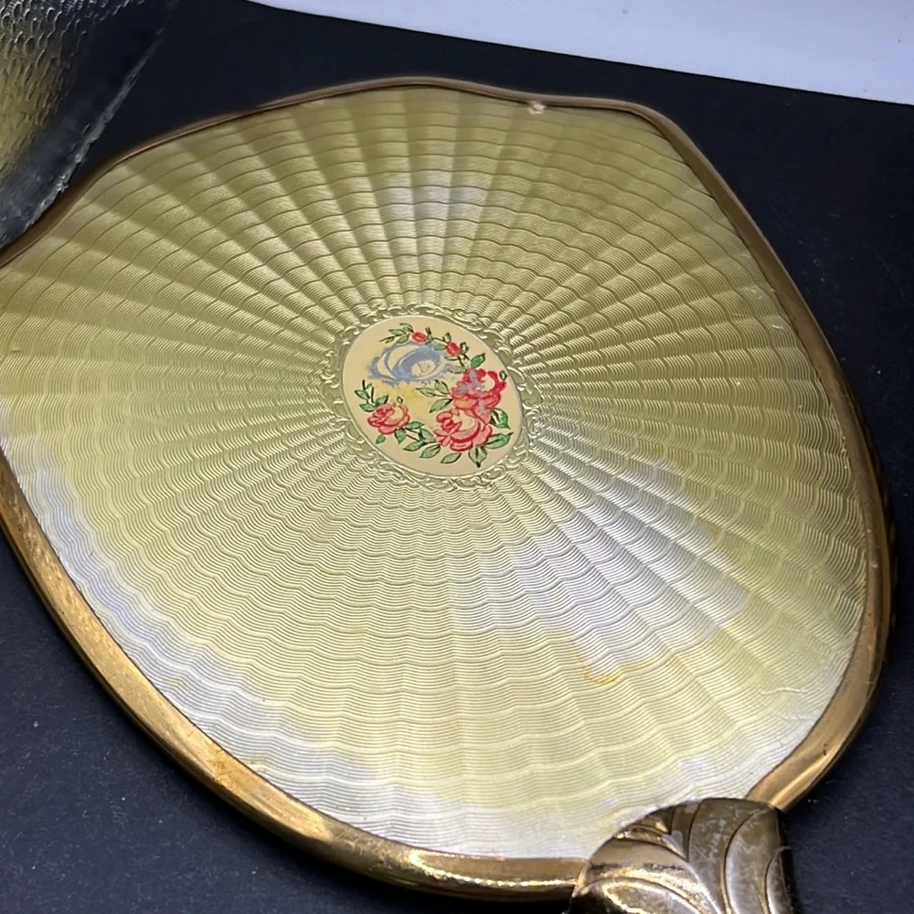 Vintage flower vanity mirror and brush
